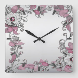 Pink Silber Weiße Wand-Uhr Quadratische Wanduhr