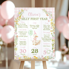 Pink Silly Goose Floral Birthday Milestone Sign Poster