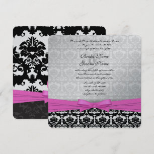 Pink Silver & Black Damask Swirls Wedding Invite Einladung