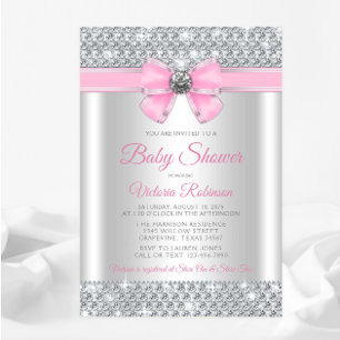 Pink Silver Bling Glam Baby Girl Shower Einladung