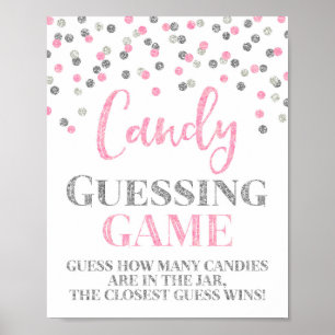 Pink Silver Confetti Candy Guessing Game-Zeichen Poster