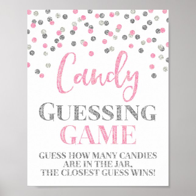 Pink Silver Confetti Candy Guessing Game-Zeichen Poster (Vorne)