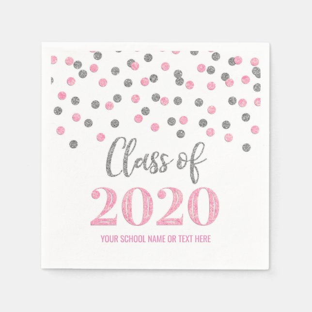 Pink Silver Confetti-Klasse 2020 Abschluss Serviette (Vorderseite)