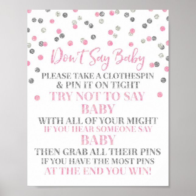 Pink Silver Confetti Sage kein Baby Game Sign Poster (Vorne)