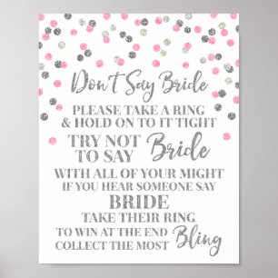 Pink Silver Confetti Sage nicht Bride Game Sign Poster