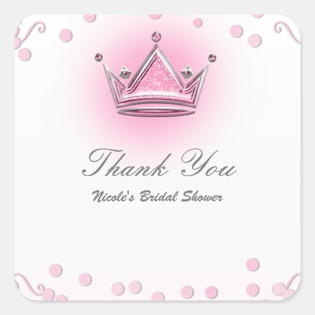 Pink & Silver Crown Party Confetti Gefallen Quadratischer Aufkleber (Vorderseite)
