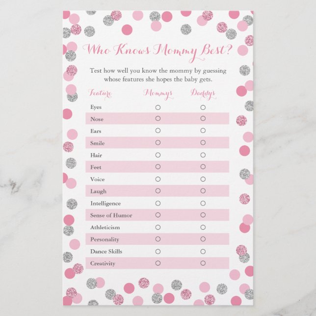 Pink Silver, der Mommy Best Baby Shower Game kennt (Vorderseite)