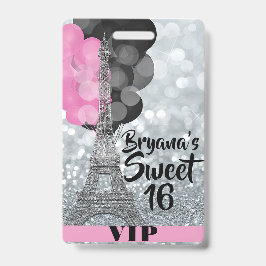 Pink Silver Eiffel Tower Balloons VIP Pass Abzeich Ausweis