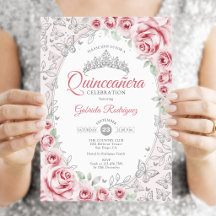 Pink Silver Floral Quinceanera
