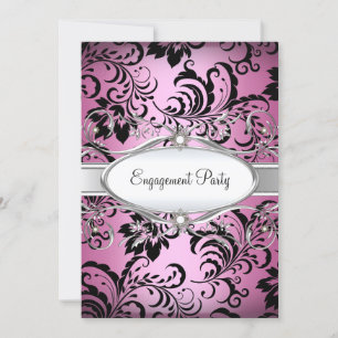 Pink Silver Floral Swirt Einladung