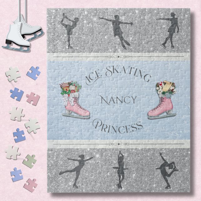 Pink Silver Girls Ice Skating Princess Puzzle (Give the gift of glittering fun with this beautiful Figure Skater Princess Jigsaw Puzzle)