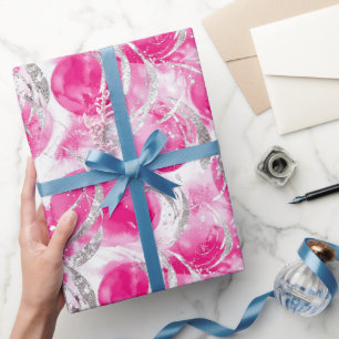 Pink Silver Glam Abstrakt Circles Birthday Geschenkpapier