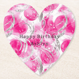 Pink Silver Glam Abstrakt Circles Birthday Untersetzer