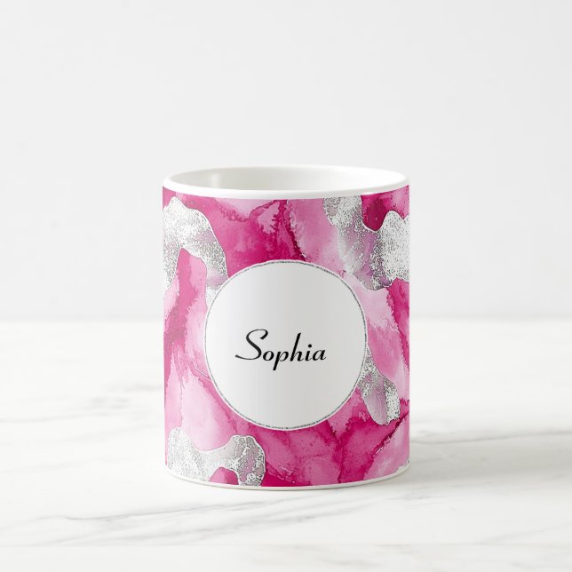 Pink Silver Glam Abstrakt Kaffeetasse (Mittel)