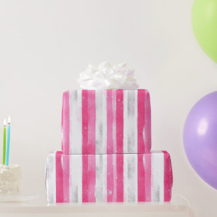 Pink Silver Glam Abstrakt Streifen Geburtstag Geschenkpapier