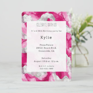 Pink Silver Glam Birthday Einladung