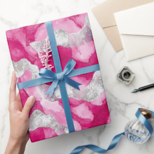 Pink Silver Glam Birthday Geschenkpapier