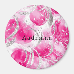 Pink Silver Glam Circles Geburtstag Magnet