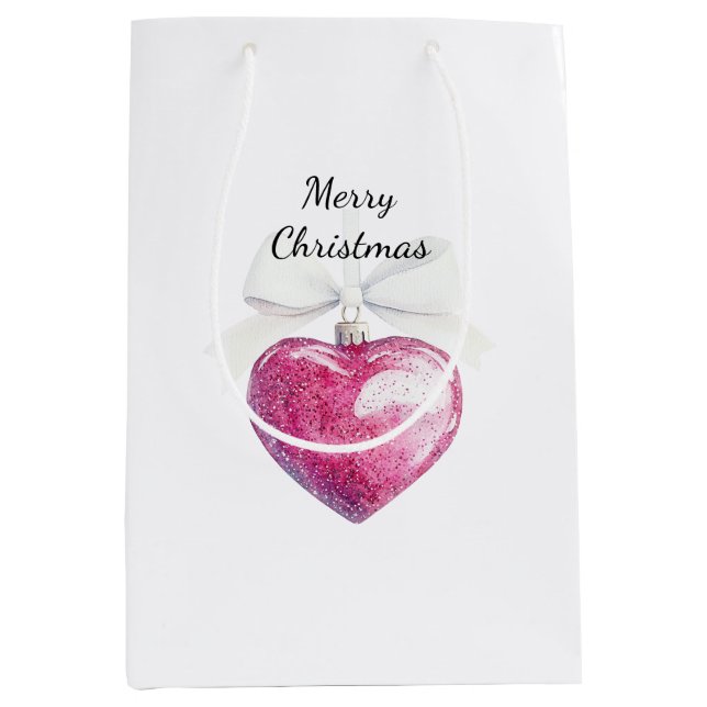 Pink Silver Glam Herzstück Weihnachten Mittlere Geschenktüte (Vorderseite)