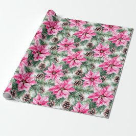 Pink Silver Glam Poinsettia Flowers Christmas Geschenkpapier