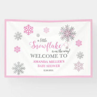 Pink Silver Glittery Snowflake Winter Baby Shower  Banner