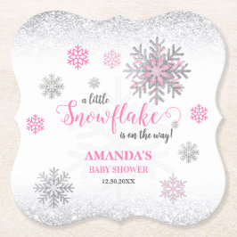 Pink Silver Glittery Snowflake Winter Baby Shower Untersetzer