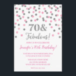 Pink Silver Glitzer Confetti 70 und fabelhaft Einladung<br><div class="desc">Custom 70. Geburtstag Party Einladungen in einem rosa und silbernen Glitzer Konfetti Muster. Fügen Sie Ihren Namen und Party Details für eine einzigartige und stilvolle 50 und fabelhafte Party Einladung.</div>