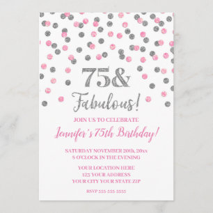 Pink Silver Glitzer Confetti 75 und fabelhaft Einladung