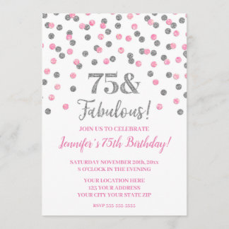 Pink Silver Glitzer Confetti 75 und fabelhaft Einladung