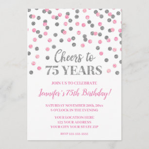Pink Silver Glitzer Confetti jubelt auf 75 Jahre Einladung