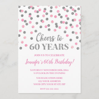 Pink Silver Glitzer Confetti jubelt bis 60 Jahre Einladung