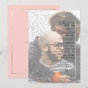 Pink Silver Glitzer Confetti Side Foto Hochzeit Einladung