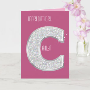Pink Silver Glitzer Letter C Karte