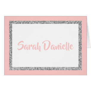 Pink & Silver Glitzer Personalisiert Danke Karte