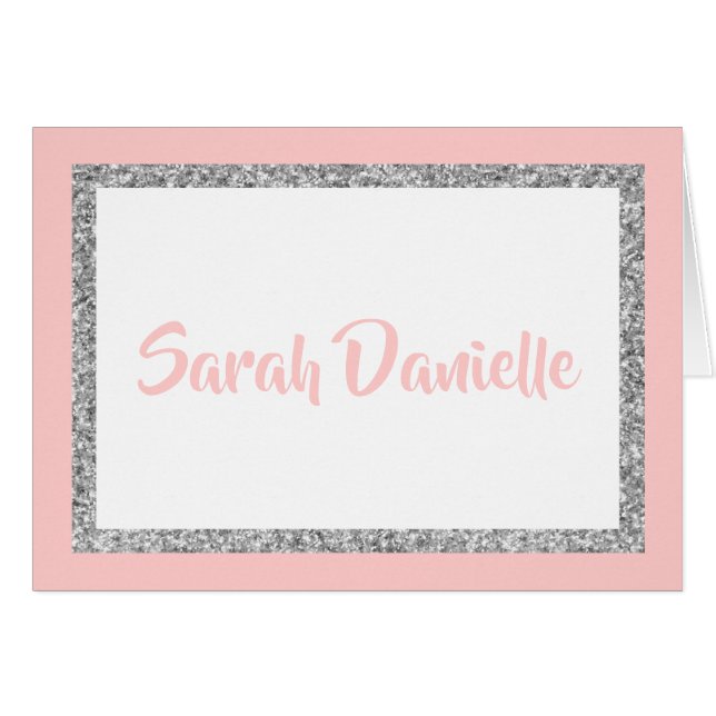 Pink & Silver Glitzer Personalisiert Danke Karte (Vorderseite (Horizontal))