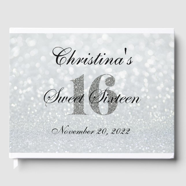 Pink Silver Glitzer Sweet 16 Custom Guest Book Gästebuch (Vorderseite)