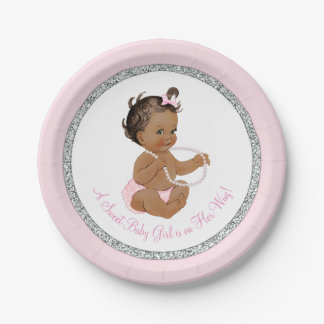 Pink Silver Gray Pearl Ethnic Girl Baby Dusche Pappteller