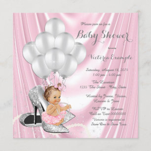 Pink Silver Gray Pearl High Heel Baby Dusche Einladung