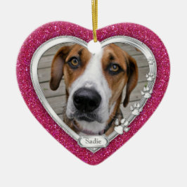 Pink Silver Heart Pet Dog Memorial Foto Weihnachte Keramikornament