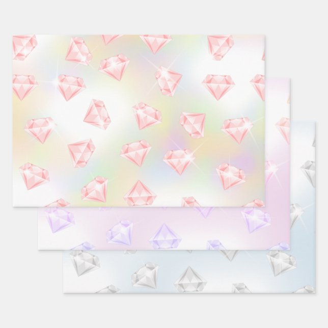 Pink Silver Imitate Diamond Metallic  Geschenkpapier Set (Set)