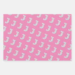 Pink Silver Letter J Geschenkpapier Set
