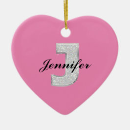 Pink Silver Letter J Keramik Ornament