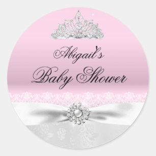 Pink & Silver Princess Tiara Babyaufkleber Runder Aufkleber