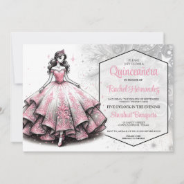 Pink & Silver Quinceañera Girl Einladung