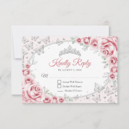 Pink Silver Quinceanera Reply RSVP Karte