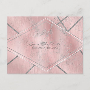 Pink & Silver Satin Sparkle Glam Save the Date Ankündigungspostkarte