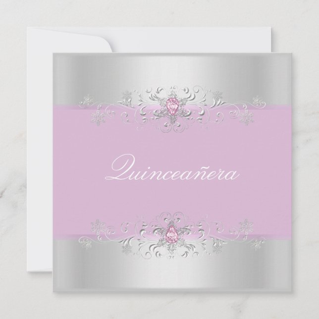 Pink & Silver Snow Gem Quinceanera Einladung (Vorderseite)