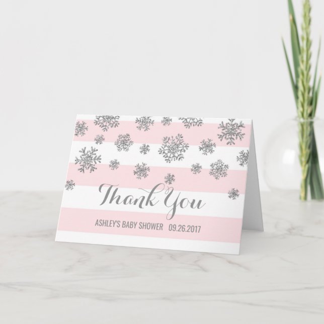 Pink Silver Snowflakes Babydusche Danke (Vorderseite)