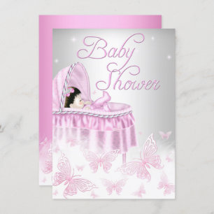 Pink & Silver Sparkle Butterfly Girl Babydusche Einladung