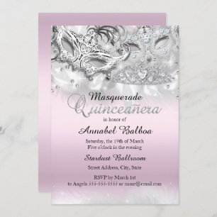 Pink Silver Sparkle Masquerade Quinceanera Einladu Einladung